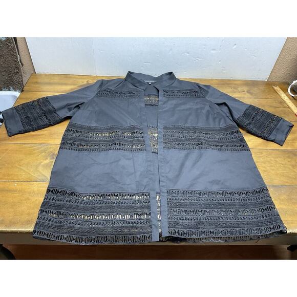 Ming Wang Jacket Womens 1X Black Lace Cardigan Sweater Open Front - Picture 1 of 11